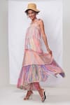 Shop_Saundh_Multi Color Cotton Square Neck Geode Abstract Print Tiered Dress _at_Aza_Fashions