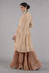 Shop_AFFROZ_Beige Russian Silk Embellished Zari V Neck Peplum Kurta Sharara Set _at_Aza_Fashions