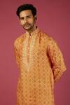 Shop_Krishna Mehta_Orange Tussar Printed Bandhani Kurta Set _at_Aza_Fashions
