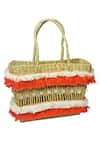 Shop_Gin & Tonic_Beige Shell And Fringe Trim & Embellished Woven Beach Bag _at_Aza_Fashions