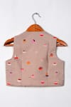 Shop_Little Brats_Beige Cotton, Kota Doria Boat Print Waistcoat _at_Aza_Fashions