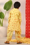 Shop_CUTE COUTURE_Yellow Poplin And Cambric Printed Polka Dots Pathani Kurta & Salwar Set _at_Aza_Fashions
