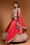 Shop_Sejal Kamdar_Red Pure Satin Crepe Embellished Flower Placement Floral Lehenga And Koti Set _at_Aza_Fashions