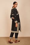 Shop_Sue Mue_Black Tussar, Georgette, Organza Embroidery V-neck Kurta Pant Set _at_Aza_Fashions