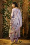 Shop_Bairaas_Purple Mul Cotton Hand Block Print Blossom V Neck Placement Anarkali Set_at_Aza_Fashions