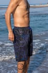 Shop_Goya Swim Co_Blue Recycled Polyester Handpainted Prints Geometric Board Shorts  _at_Aza_Fashions