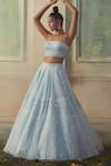 Shop_Shivani Awasty_Sky Blue Net Embellishment Crystals Square Neck Lehenga Set _at_Aza_Fashions