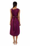 Shop_Meghna Shah_Wine Denim Beads, Stones Asymmetric Hand Embroidered Cowl Dress With Belt _at_Aza_Fashions