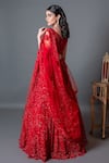 Kalighata_Red Net Embellished Cutdana Sweetheart Neck Floral Bridal Lehenga Set _Online_at_Aza_Fashions