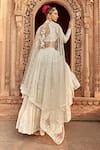 Shop_PREEVIN_Off White Lehenga And Blouse: Cotton Diamond Pattern Embellished Set For Women_at_Aza_Fashions