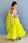 Shop_Pinkcow designs pvt ltd_White Net, Silk Sequins, Floral Embellished Top And Ruffle Mermaid Lehenga Set _at_Aza_Fashions