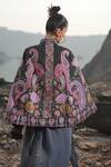 Shop_Neiza by Neeti Seth_Black Cashmere Wool Printed And Aari Embroidered Floral Mandarin Cape  _at_Aza_Fashions