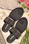 Shop_Coral Haze_Black Sequins, Beads Hand Embroidered Kolhapuri Sandals _at_Aza_Fashions