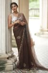 Shop_Peeli Dori_Brown Silk Organza Embroidered Zari Round Thread Saree Set _at_Aza_Fashions