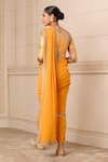 Shop_Tarun Tahiliani_Orange Blouse  Foil Jersey Hand Concept Draped Dhoti Saree With Printed_at_Aza_Fashions