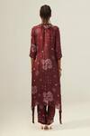 Shop Amka Maroon Chiffon Embroidery Round Neck Kinari Printed Kurta And Pant Set at Aza Fashions Shop_Amka_Maroon Chiffon Embroidery Round Neck Kinari Printed Kurta And Pant Set_at_Aza_Fashions