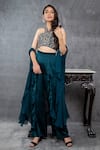 Shop Sunita Bhandari Green Satin, Viscose Sequins, Cut Work, Ruffles Asymmetric Cape Palazzo Set at Aza Fashions Shop_Sunita Bhandari_Green Satin, Viscose Sequins, Cut Work, Ruffles Asymmetric Cape Palazzo Set _at_Aza_Fashions