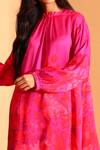 Shop_Moh India_Magenta Cupro Printed Flower Boat Neck Full Sleeve Tunic And Trouser Set_at_Aza_Fashions