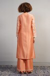 Shop_Samant Chauhan_Peach Cotton Silk Embroidered Aari Notched Floral Kurta Set_at_Aza_Fashions
