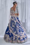 Shop_Dolly J_Blue Raw Silk Embroidery Gota V Neck Daffodil Bridal Lehenga Set  _at_Aza_Fashions