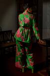 Shop_Paulmi And Harsh_Green Cotton, Silk Sequins, Zari Full Blooming Print Blazer And Pant Set _at_Aza_Fashions