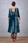 Shop_Torani_Blue Velvet, Cotton Voile And Organza Shabnami Makhmal Qurbat Kurta Set _at_Aza_Fashions