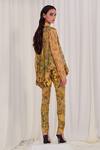 Shop_AK-OK_Yellow Silk V-neck Contrast Abstract Print Top And Pant Set _at_Aza_Fashions