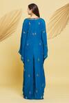 Shop_Rajat K Tangri_Blue Crepe Tassels V-neck Embroidered Motifs Draped Jumpsuit _at_Aza_Fashions