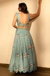 Shop_Pasha India_Green Linen, Chiffon Embroidery, Sequins Floral Print Kalidar Lehenga Set _at_Aza_Fashions
