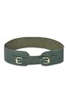 Shop_Trov_Green Leather Buckle Belt _at_Aza_Fashions