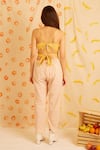 Shop_Banana Labs_Yellow Cotton V-neck Hand Block Print Crop Top And Pant Set _at_Aza_Fashions