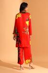 Shop_Moh India_Red Silk Keyhole Neck Flower Print Tunic_at_Aza_Fashions
