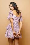 Shop_AHI Clothing_Purple Chiffon Printed Floral V Neck Wrap Dress _at_Aza_Fashions