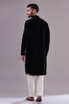 Shop_Kasbah_Black Velvet, Cotton Embroidery Geometric Kurta_at_Aza_Fashions