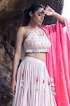 Shop_Yogita Kadam_Pink Pure Muslin Embroidered Sequin Scoop Neck Lehenga Set _at_Aza_Fashions