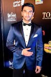 Shop_Rohit Gandhi + Rahul Khanna_Blue Suiting Plain Shawl Lapel Collar Tuxedo And Pant Set _at_Aza_Fashions