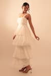 Shop_Vanshika Agarwal Label_White Cotton, Taffeta Pearls Square Neck Embroidered Ruffle Layer Gown _at_Aza_Fashions