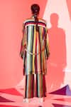 Shop_Esha L Amin_Multi Color Viscose, Crepe Collared Stripe Print Jacket _at_Aza_Fashions