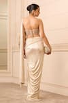 Shop_Tarun Tahiliani_Beige Corset  Tulle And Concept Saree  Foil Jersey Embroidery Floral With _at_Aza_Fashions