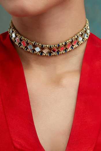 Shop_House Of Tuhina_Gold Plated Mirror Embellished Mumtaz Choker _at_Aza_Fashions