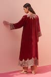 Shop_Angad Singh_Maroon Velvet Embroidered Floral U Neck Choga Salwar Set _at_Aza_Fashions