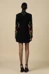 Shop_Shahin Mannan_Black Japanese Crepe Embroidered Bird Of Paradise V Neck Coat Dress  _at_Aza_Fashions