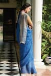 Shop_Dressfolk_Blue 100% Linen And Zari Woven Polka Dot & Chakori Pattern Saree  _at_Aza_Fashions