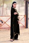 Shop_Label Varsha_Black Pheran Velvet Embroidered Resham Thread Round Neck And Pashmina Pant Set_at_Aza_Fashions