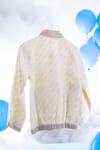 Shop_Little Luxury_Off White Printed Linen Chevron Pattern And Embroidery Bomber Jacket  _at_Aza_Fashions