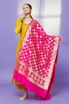 Shop Naintara Bajaj Pink Zari, Fringe Metallic Floral Banarasi Art Silk Dupatta at Aza Fashions Shop_Naintara Bajaj_Pink Zari, Fringe Metallic Floral Banarasi Art Silk Dupatta _at_Aza_Fashions
