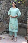 Shop_Desert Shine by Sulochana Jangir_Green Handwoven Chanderi Embroidered Patchwork Round Kurta And Pant Set  _at_Aza_Fashions