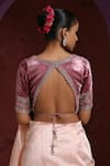 Shop_Weaver Story_Pink Velvet Hand Embroidered Zardozi Plunge V Neck Scalloped Blouse _at_Aza_Fashions