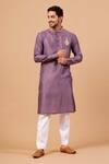 Shop Hilo Design Purple Cotton, Silk, Lycra Embroidery Inara Mandarin Collar Kurta Set at Aza Fashions Shop_Hilo Design_Purple Cotton, Silk, Lycra Embroidery Inara Mandarin Collar Kurta Set _at_Aza_Fashions
