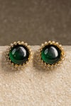 Shop_Tarun Tahiliani_Emerald Green Zircon Cabochon Embellished Stud Earrings _at_Aza_Fashions